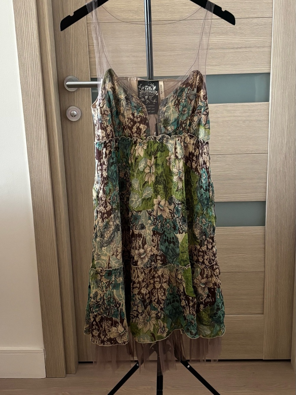 Buffalo David Bitton Floral Patchwork Tank Dress in Brown, Green & Teal
